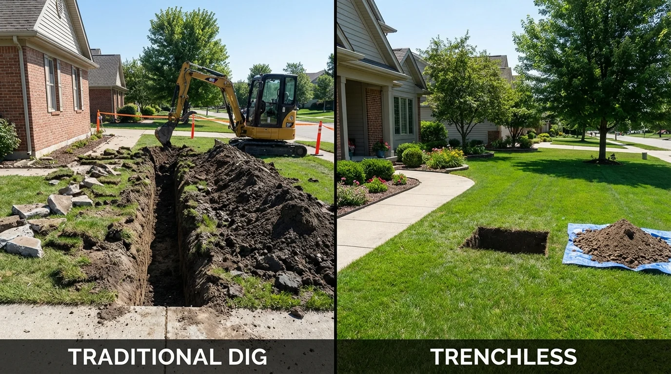 Trenchless sewer repair with minimal yard damage versus traditional excavation in Oregon, WI